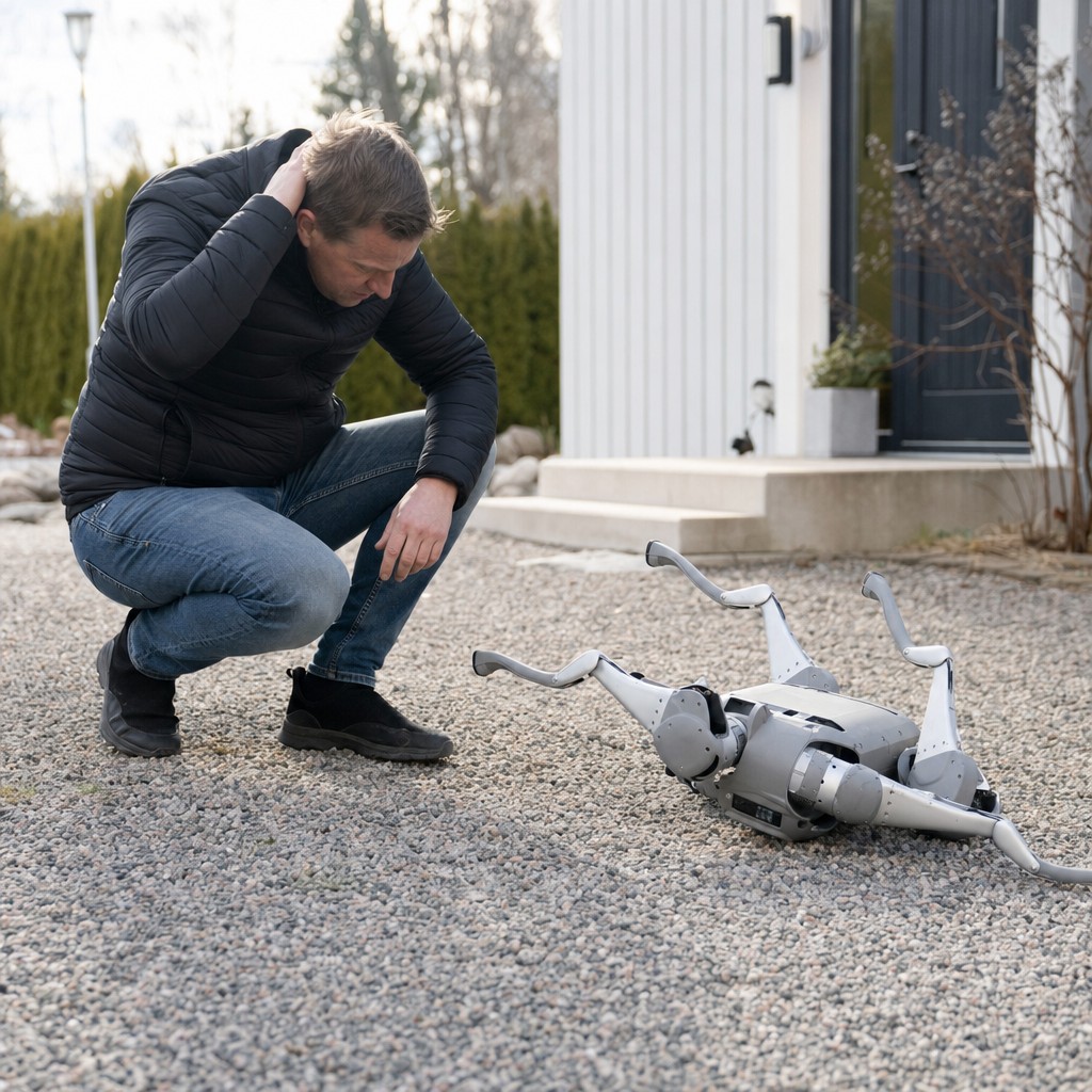 Foto del artículo: Pagó 43 000 coronas suecas por una roboperro – se estrelló con las patas en el aire a un tiro de piedra de la puerta