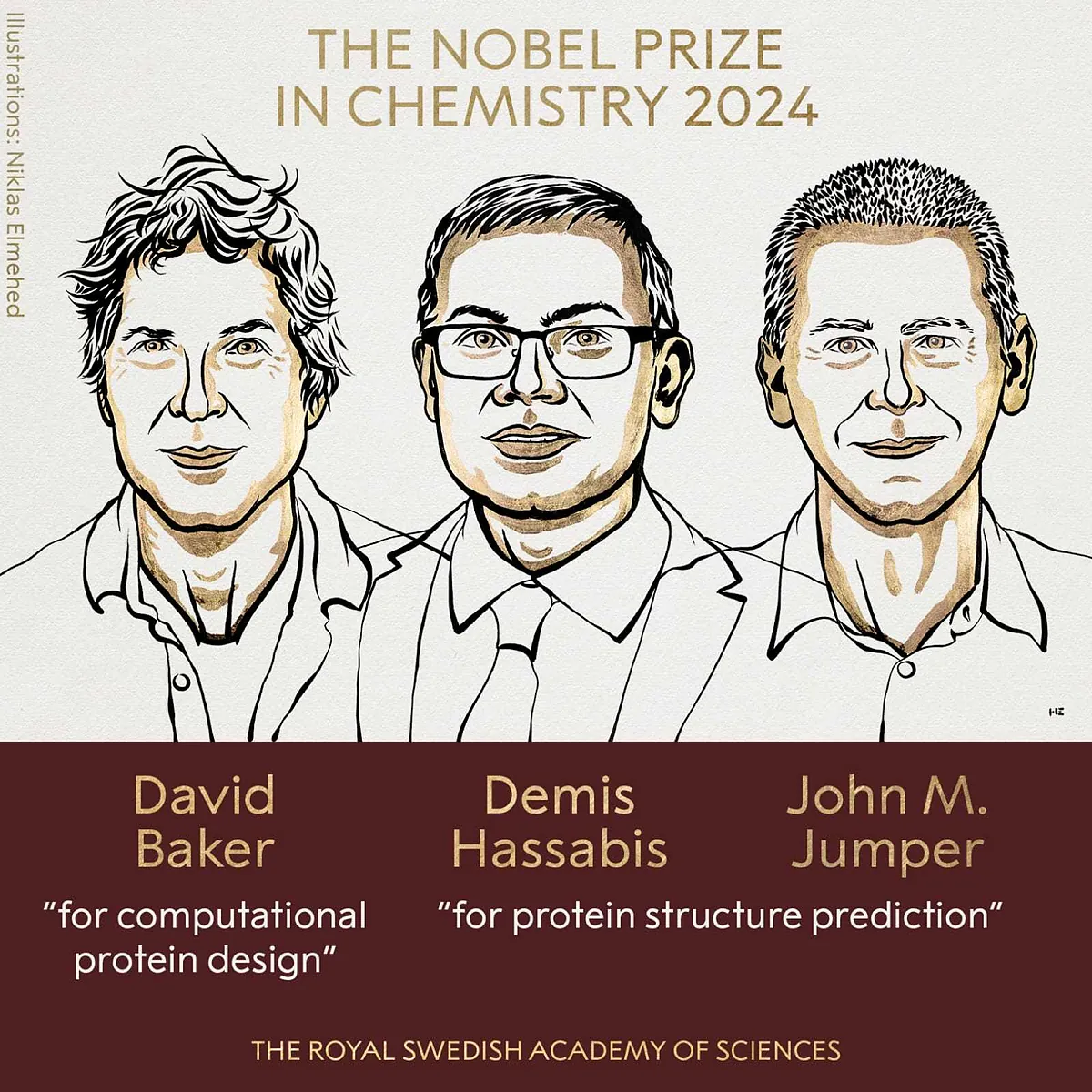 David Baker Demis Hassabis y John Jumper reciben el Nobel